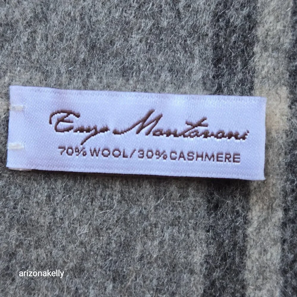 NWOT Enzo Mantovani Wool/Cashmere Scarf in Plaid Grey Black - Picture 5 of 11